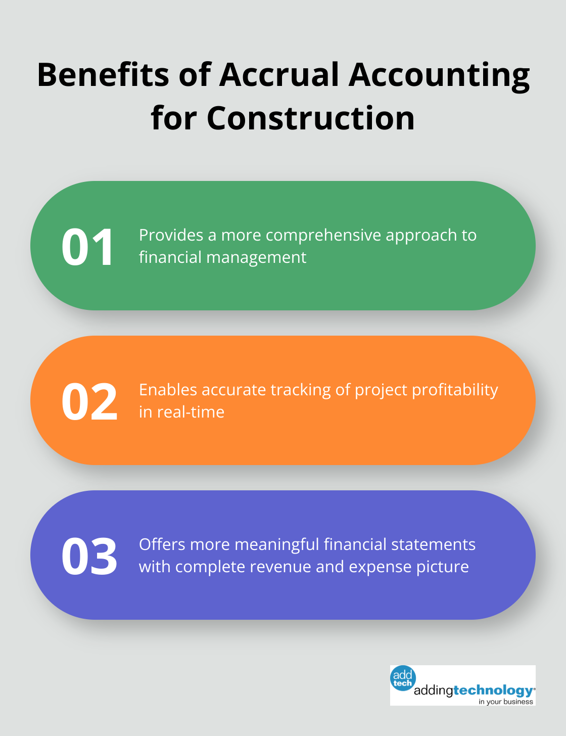 Chart highlighting key advantages of accrual accounting in construction businesses - construction accounting methods