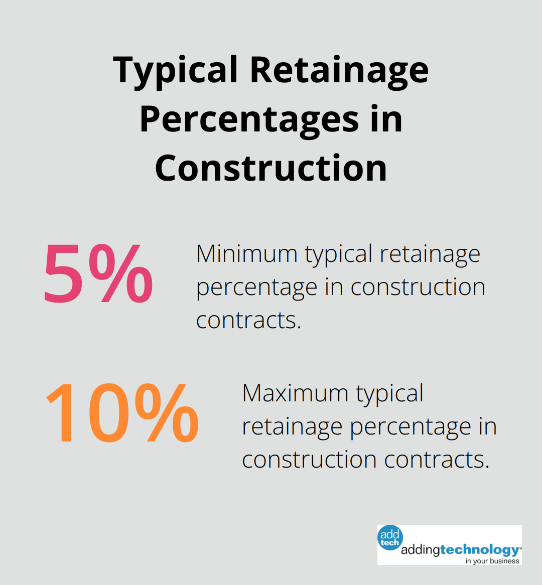 Chart showing typical retainage percentages in construction contracts: 5% to 10% of total contract value - retainage in construction accounting