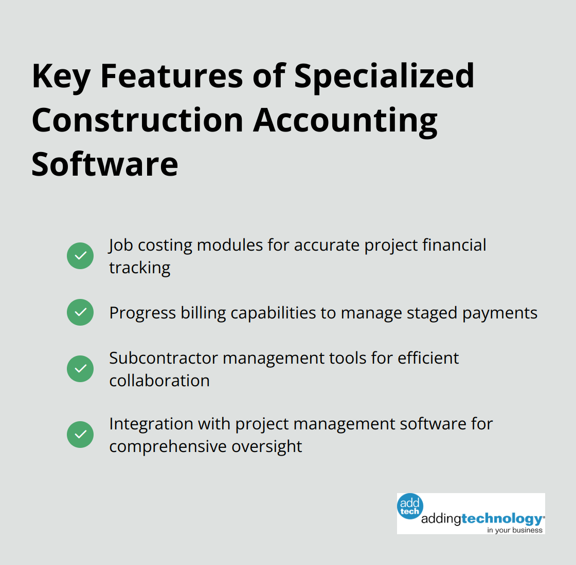 List of four essential features in construction accounting software - construction loan accounting