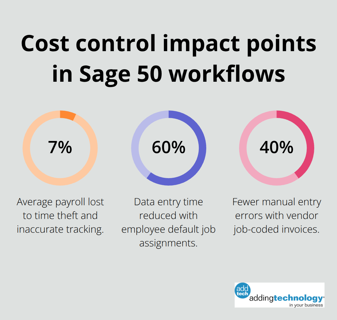 Percent impacts on payroll accuracy, data entry time, and invoice error rates for U.S. construction firms using Sage 50 job costing. - job costing sage 50