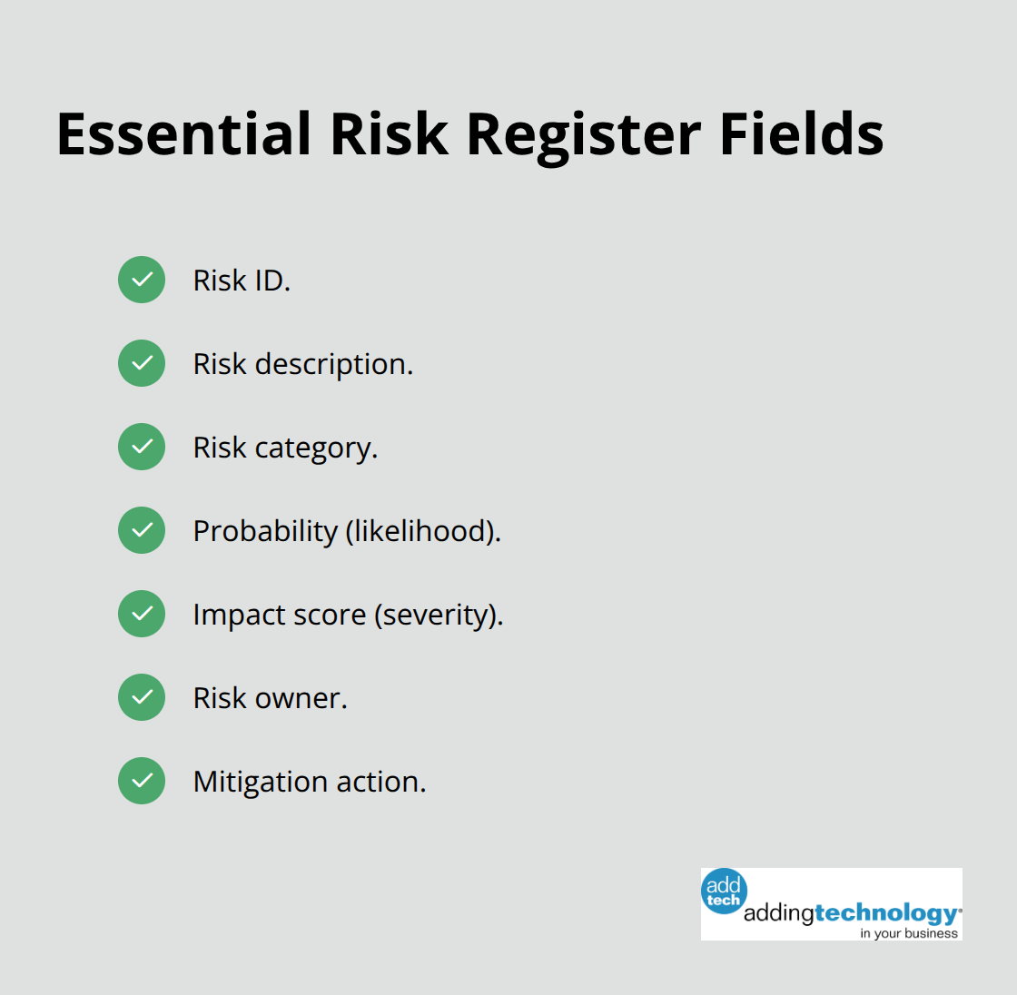 Checklist of the core fields every construction risk register should include. - construction risk management plan