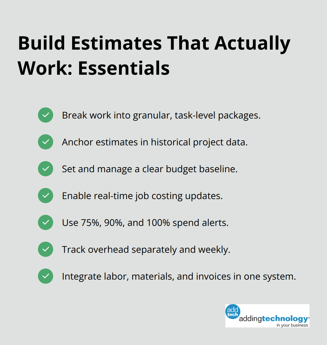 Checklist of essential practices for accurate, real-time construction estimating and cost control. - cost budget project management