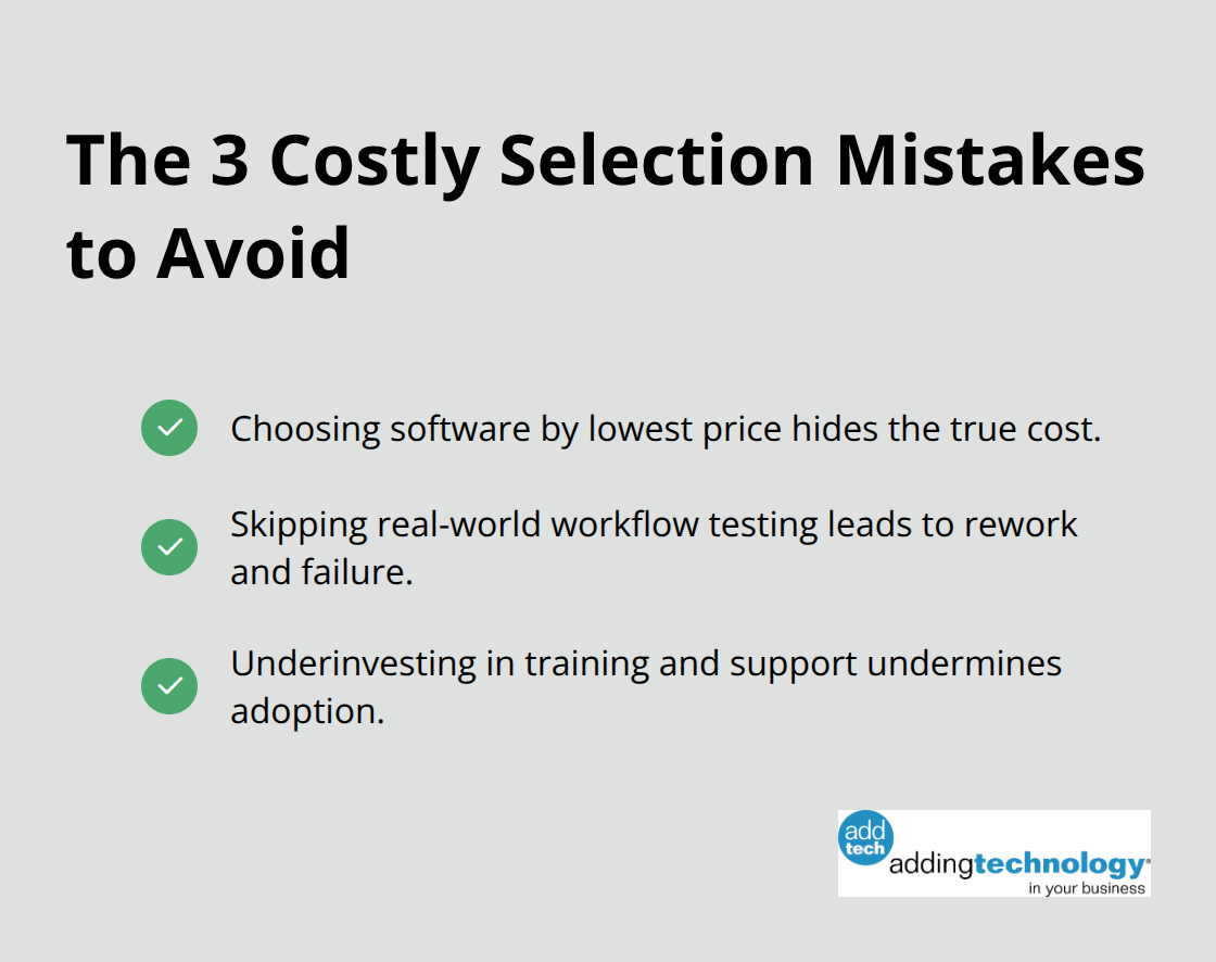 Checklist of common construction accounting software selection mistakes to avoid.
