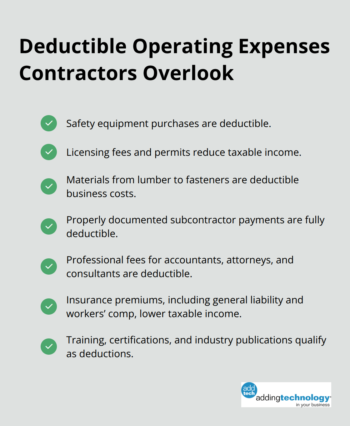 Checklist of commonly overlooked deductible operating expenses for U.S. construction contractors - construction tax planning