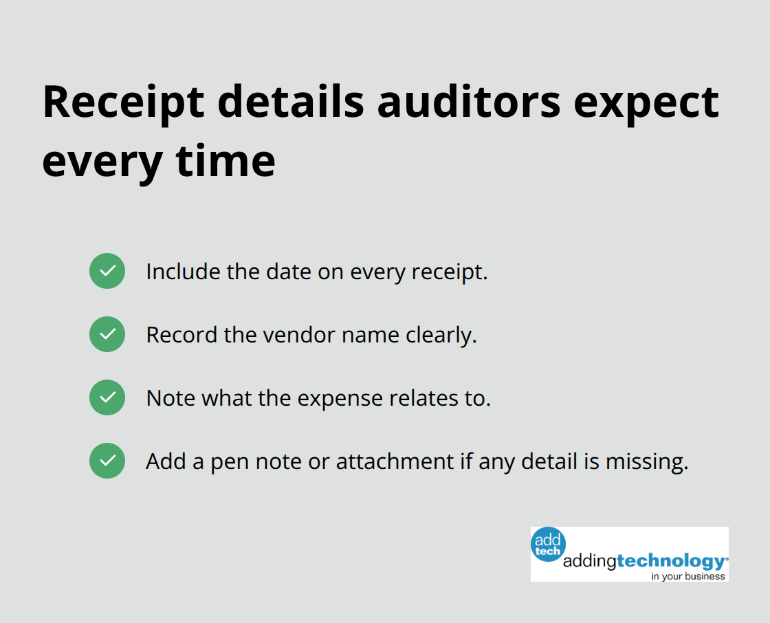 Checklist of required receipt details for U.S. contractors - audit readiness for contractors