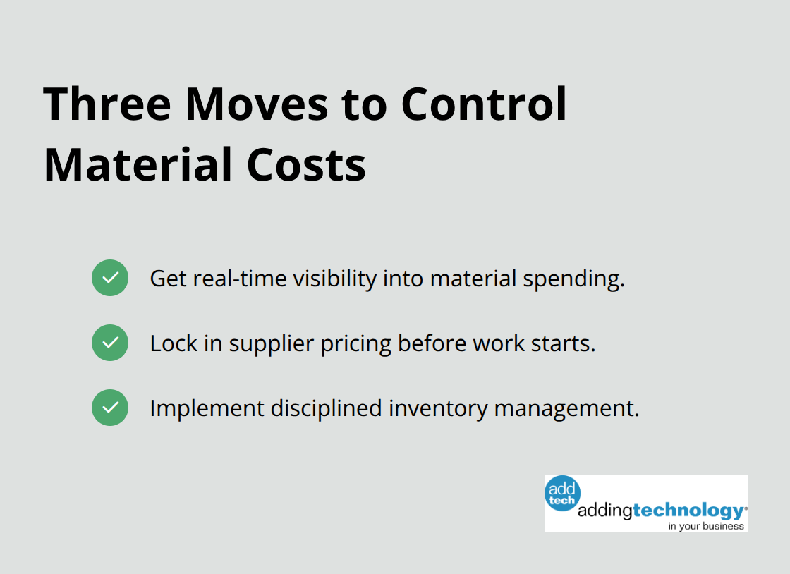 Checklist of three actions to reduce material cost surprises and protect margins. - labor vs material cost
